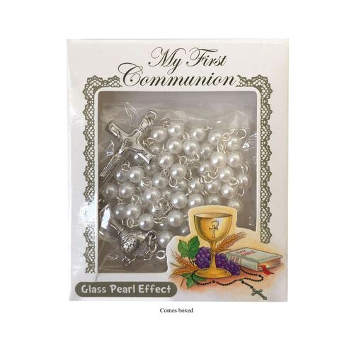 First Communion Rosary White