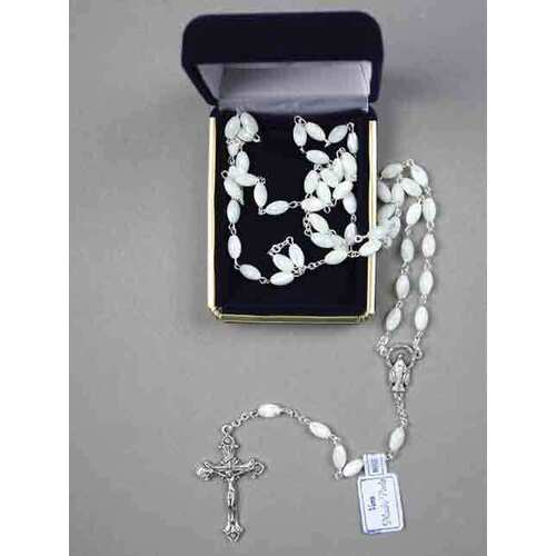 Rosary Mother of Pearl Silver Crucifix - 5mm Beads