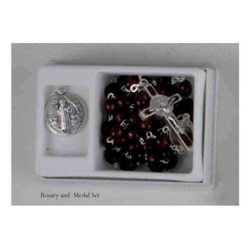 Rosary Wood Brown St Benedict & Medal - 6mm Beads