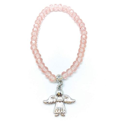 Crystal Bracelet Pink with Angel and Stone