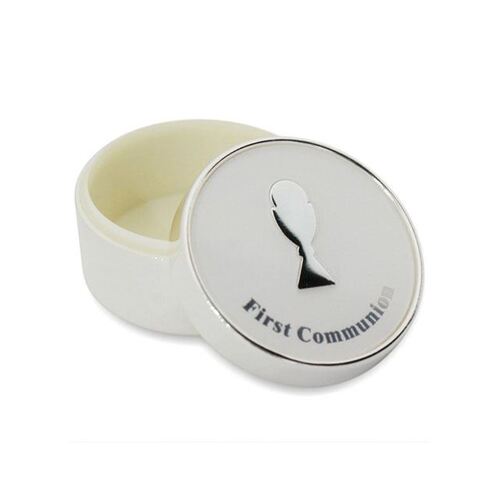 First Communion Rosary Box - Silver Enamel