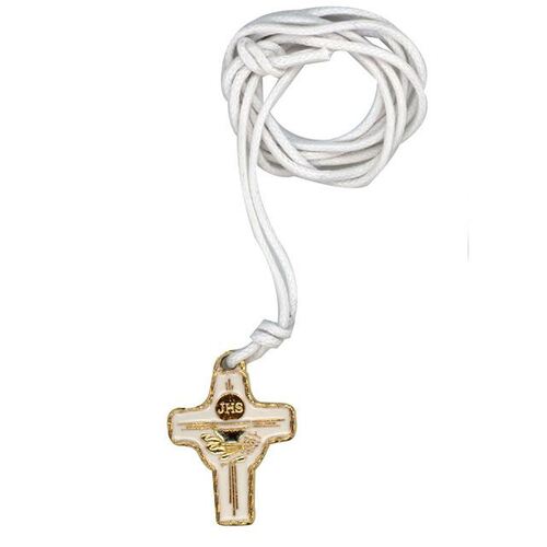 Communion Cross Medal White with Cord