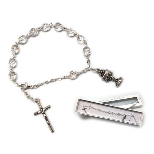 Communion Rosary Bracelet Crystal/Clear - 5mm Beads