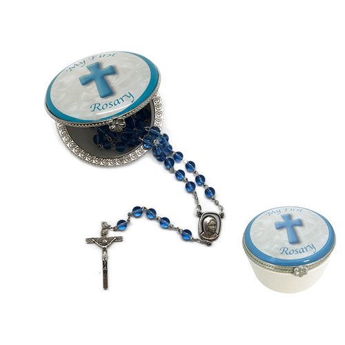 First Rosary Blue w/Porcelain Box