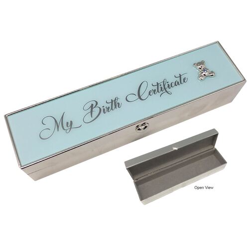 Birth Certificate Box -  Blue Metal