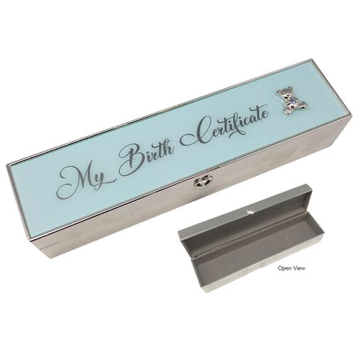 Birth Certificate Box -  Blue Metal