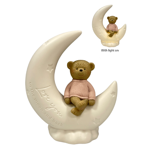 Bear On Moon w/LED Light - Pink