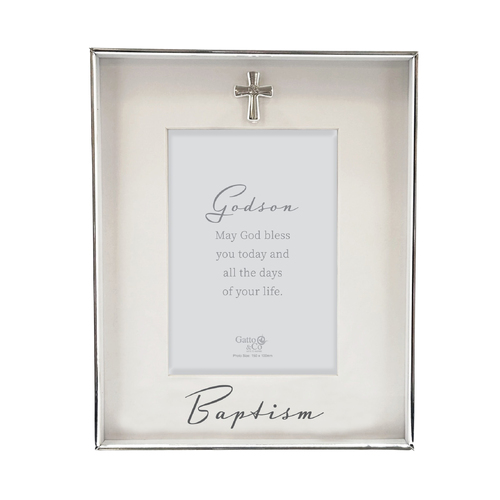 Silver Baptism Photo Frame w/Motiff - Godson