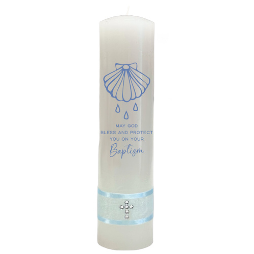 Baptism Candle for Baby Boy - Shell