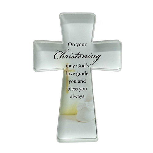 Glass Standing Cross - Christening