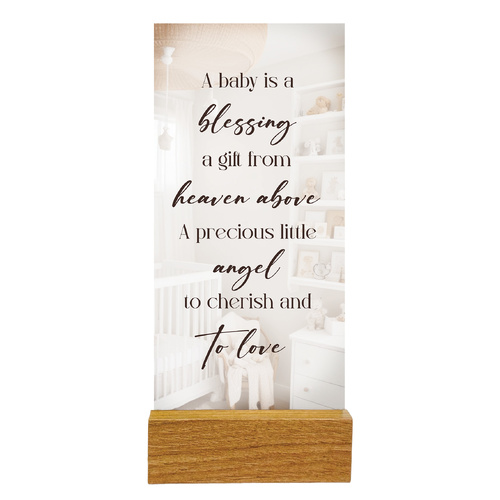 Precious Glass Plaque w/Stand - Baby Blessing