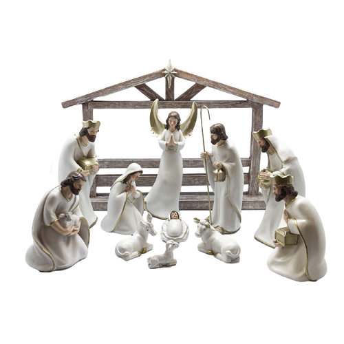 Nativity Stable Set Resin - 11pcs 210mm - Stable: 450 x 360mm