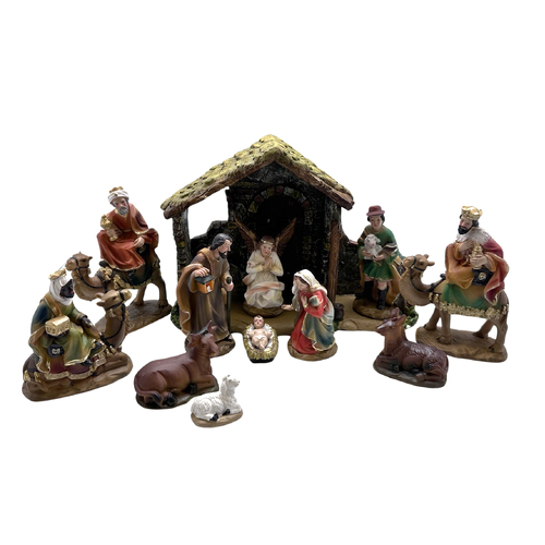 Nativity Stable Set Resin - 11pcs 140mm - w/Stable