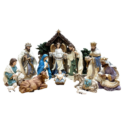 Nativity Set and Stable Resin 11 pces - 350mm