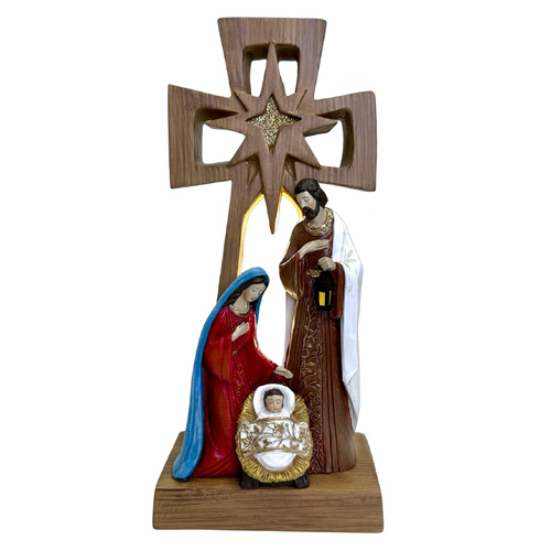 Holy Family Scene w/LED Lighting