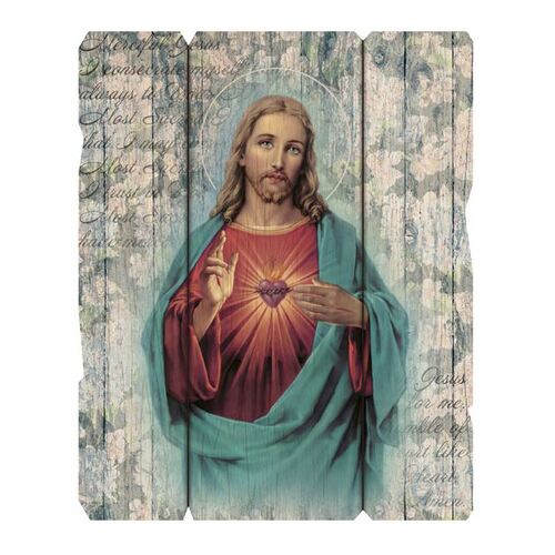 Vintage Saint Plaque - Sacred Heart Jesus (190x235mm)