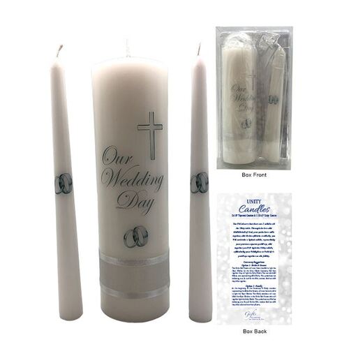 Wedding Candle Boxed Set - Silver Rings