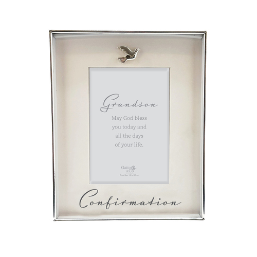 Silver Confirmation Photo Frame w/Motiff - Grandson