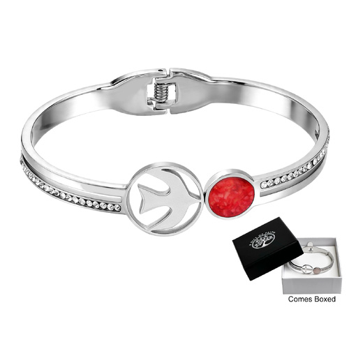 Bangle Hinged w/Dove & Red Agate Stone