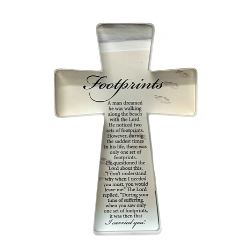 Glass Standing Cross - Footprints