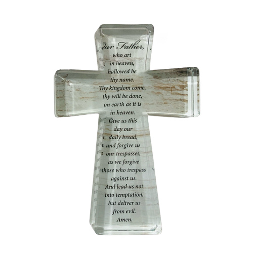 Glass Standing Cross - Lord's Prayer