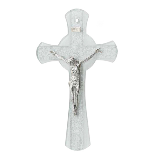 Murano Silver Glass Crucifix w/Silver Corpus