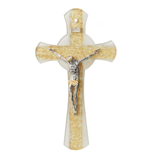 Murano Gold Glass Crucifix w/Silver Corpus