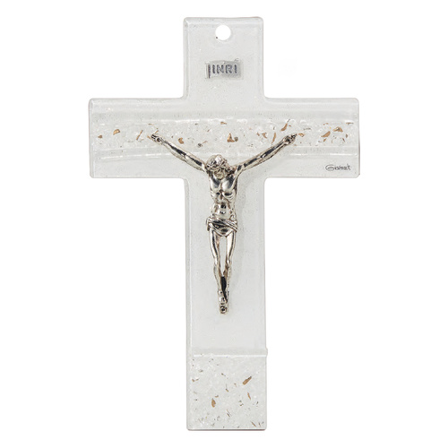 Murano Gold Glass Crucifix w/Silver Silver Corpus