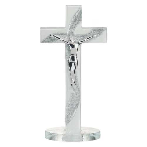 Murano Glass Standing Crucifix w/Silver Corpus