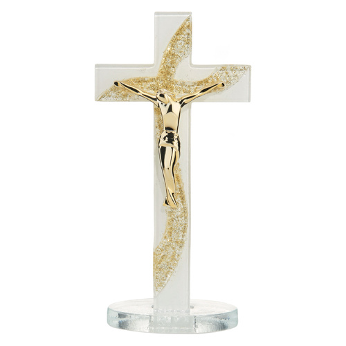 Murano Glass Standing Crucifix w/Gold Corpus