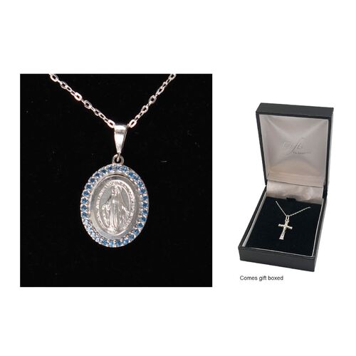 Sterling Silver Chain and Miraculous Medal with Stones
