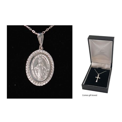 Sterling Silver Chain and Miraculous Medal with Stones