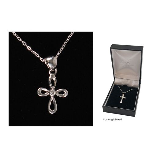 Sterling Silver Chain and Cross with Crystal Stone
