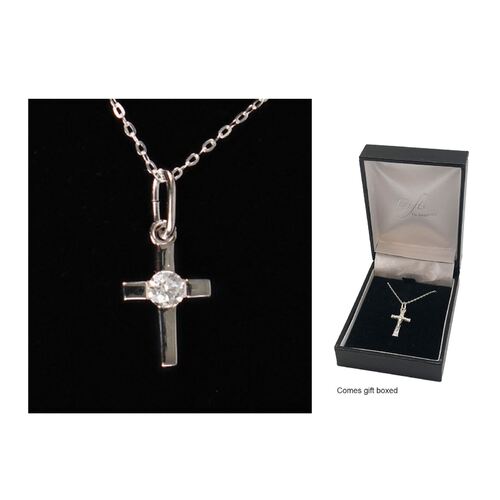 Sterling Silver Chain and Cross with Crystal