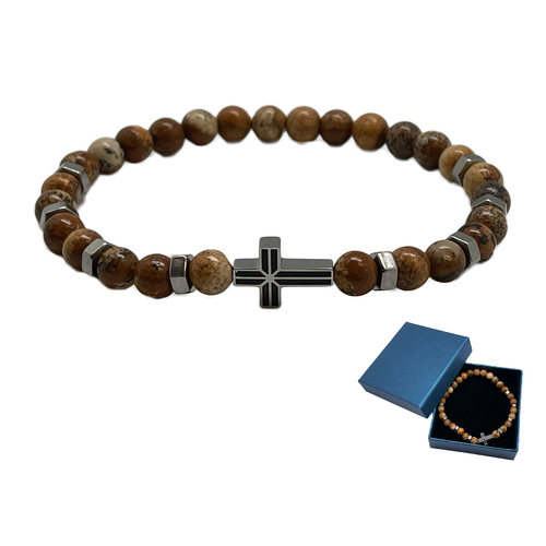 Bracelet Stainless Steel/Precious Stone with Cross