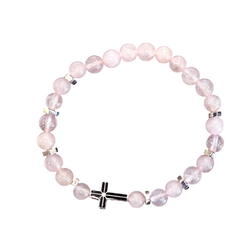 Bracelet Quartz Rose w/Stainless Steel Cross