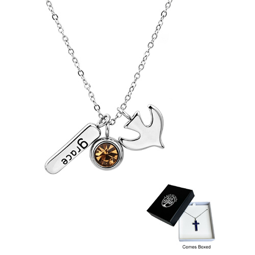 Gift of Faith Necklace with Diamonte Stone & Dove