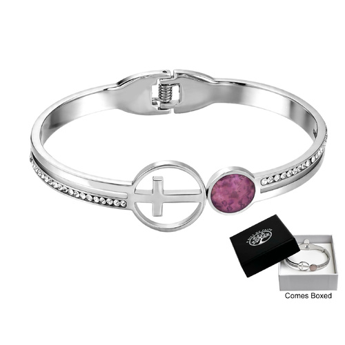 Bangle Hinged w/Cross & Amethyst Stone