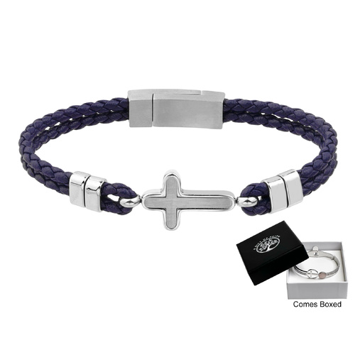 Bracelet Leather (Blue) Cross 