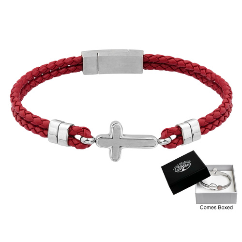 Bracelet Leather (Red) Cross