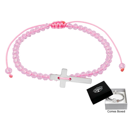Bracelet Pink Crystal Beads w/Cross