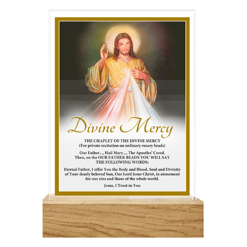 Precious Glass Plaque w/Stand - Divine Mercy