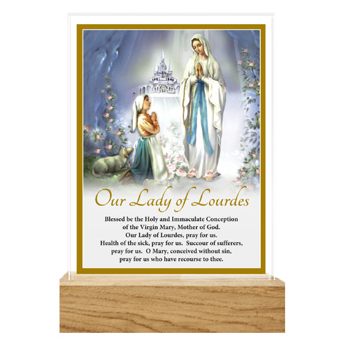 Precious Glass Plaque w/Stand - Our Lady of Lourdes