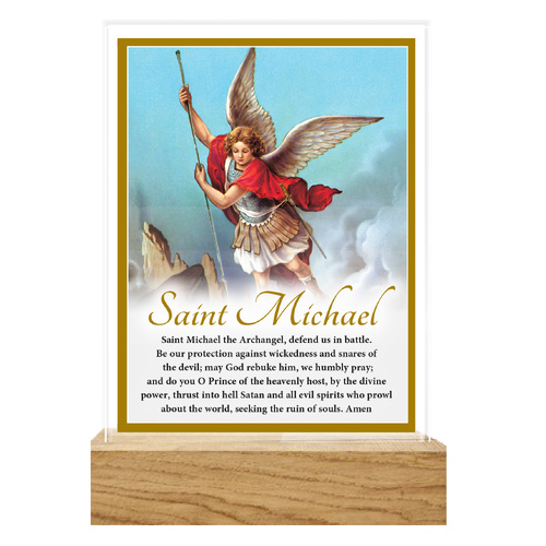 Precious Glass Plaque w/Stand - St Michael