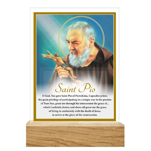 Precious Glass Plaque w/Stand - St Pio