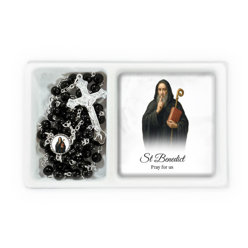 Rosary and Plaque Set - St Benedict