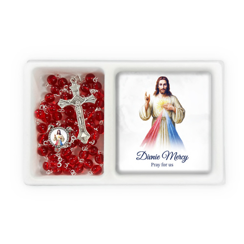 Rosary and Plaque Set - Divine Mercy