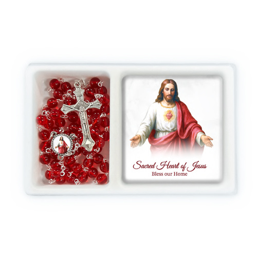 Rosary and Plaque Set - Sacred Heart of Jesus