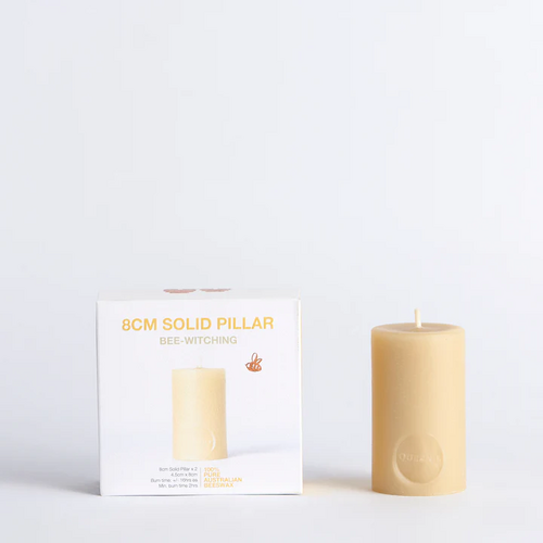 100% Beeswax Pillar Candle 8cm high (Box 2), 16 Hour Burn Time
