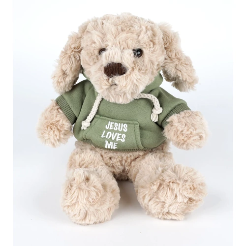 Plush Toy: Jesus Loves Me Dog, Green Hoodie